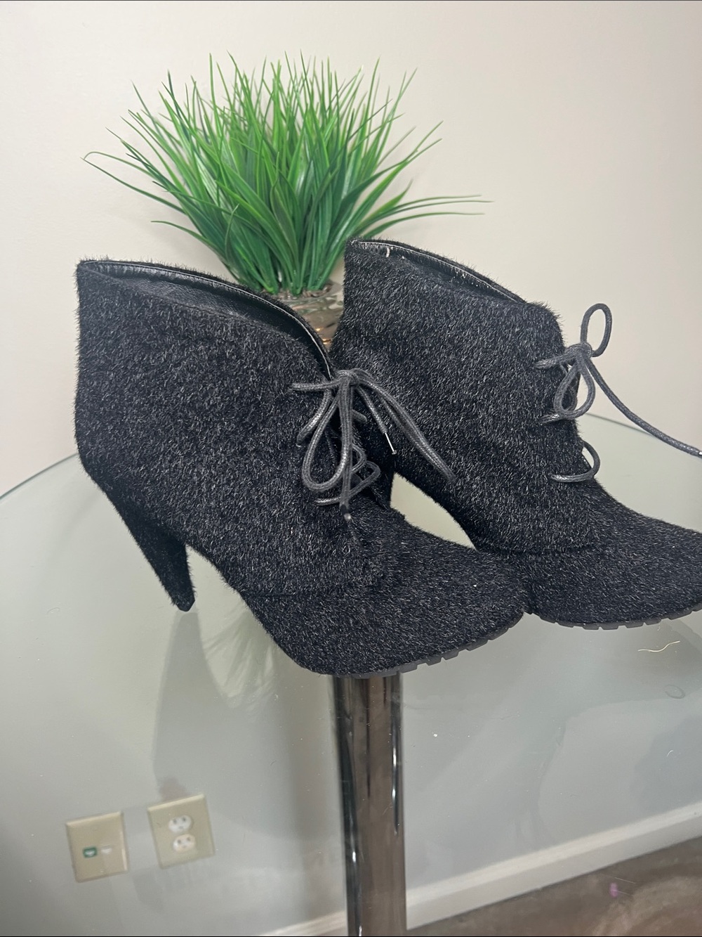 Black Lace-Up Ankle Booties for Women